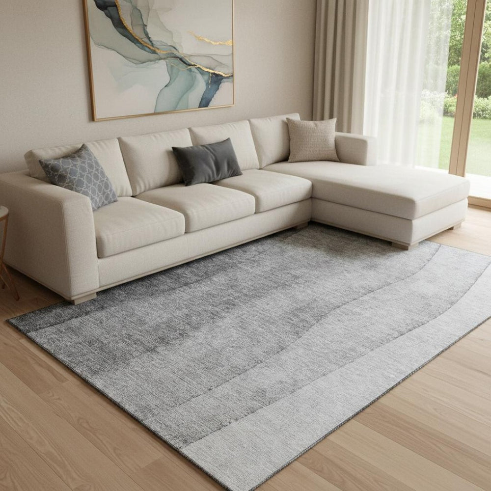 HomeRoots 8' X 10' Gray and Silver Ombre Washable Area Rug - Durable, Stylish, UV-Protected for Busy Homes 656350