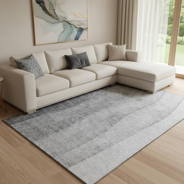HomeRoots 8' X 10' Gray and Silver Ombre Washable Area Rug - Durable, Stylish, UV-Protected for Busy Homes 656350