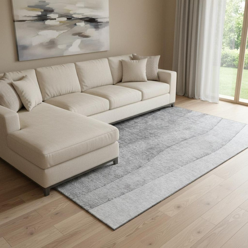 HomeRoots 9' X 12' Stylish Gray and Silver Ombre Area Rug – Washable, Stain-Resistant, UV-Protected for Durability 656351