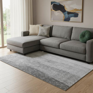 HomeRoots 10' Gray and Silver Ombre Washable Area Rug - UV Protected, Soft, Durable, Perfect for Busy Homes! 656352