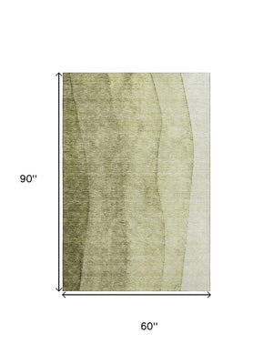 HomeRoots 5' Olive Green to Ivory Ombre Washable Area Rug - UV Protected, Stain Resistant, Modern Style! 656354