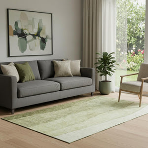 HomeRoots 5' Olive Green to Ivory Ombre Washable Area Rug - UV Protected, Stain Resistant, Modern Style! 656354