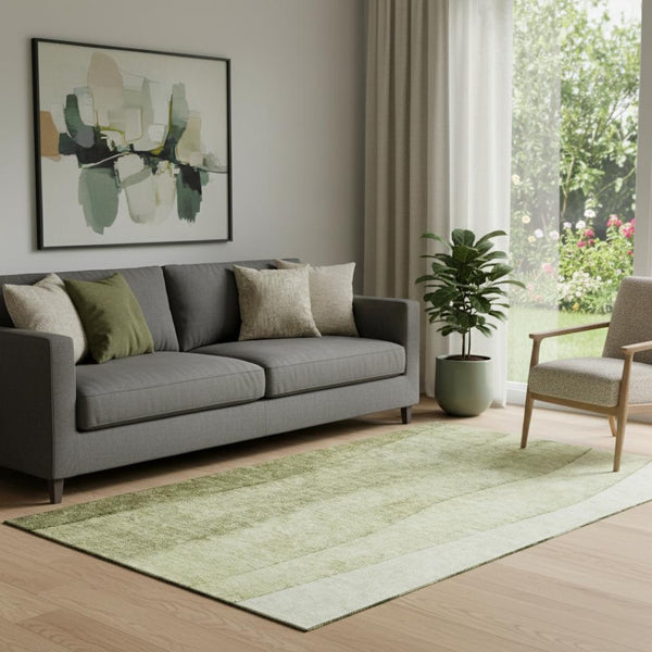 HomeRoots 5' Olive Green to Ivory Ombre Washable Area Rug - UV Protected, Stain Resistant, Modern Style! 656354
