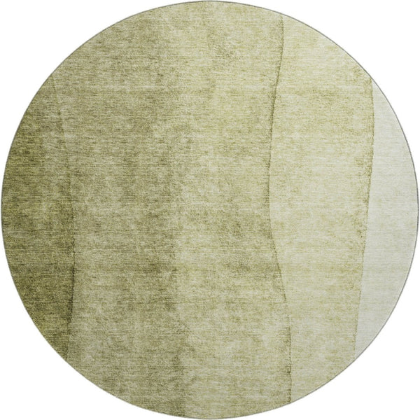 HomeRoots 8' Olive Green Ombre Round Rug - Washable, UV Protected, Durable Design for Stylish Living Spaces 656355