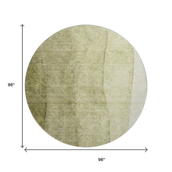 HomeRoots 8' Olive Green Ombre Round Rug - Washable, UV Protected, Durable Design for Stylish Living Spaces 656355