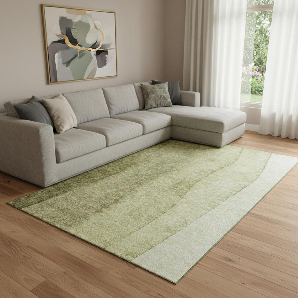 HomeRoots 8' X 10' Olive Green and Ivory Ombre Area Rug - Stylish, Washable, UV-Protected for Busy Homes 656356