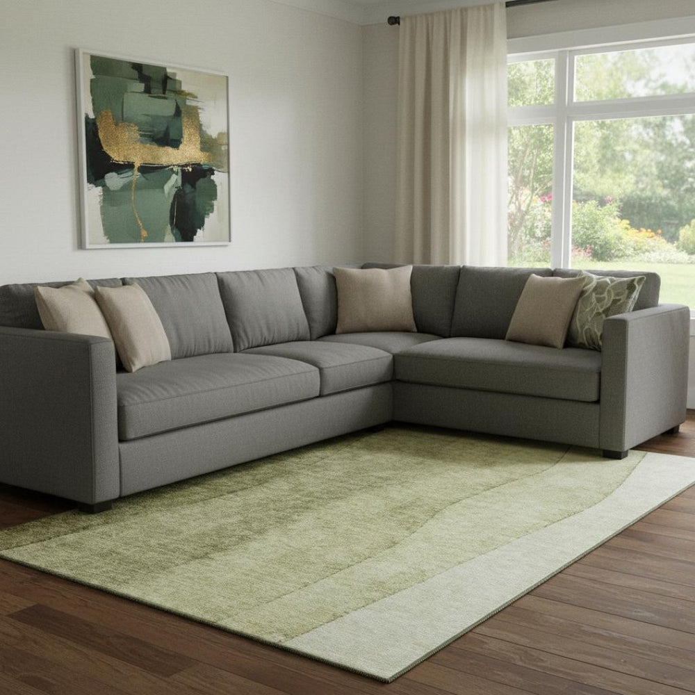 HomeRoots 9' X 12' Olive Green Ombre Area Rug - Washable, UV Protected, Stain Resistant, Perfect for Busy Homes 656357