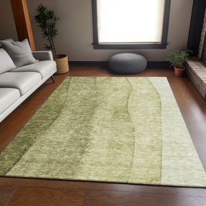 HomeRoots 10' X 14' Olive Green Ombre Area Rug - Washable, UV-Protected, Stain-Resistant for Stylish Living Spaces 656358