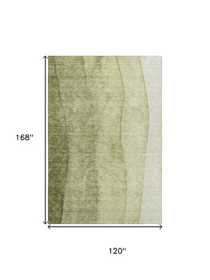 HomeRoots 10' X 14' Olive Green Ombre Area Rug - Washable, UV-Protected, Stain-Resistant for Stylish Living Spaces 656358