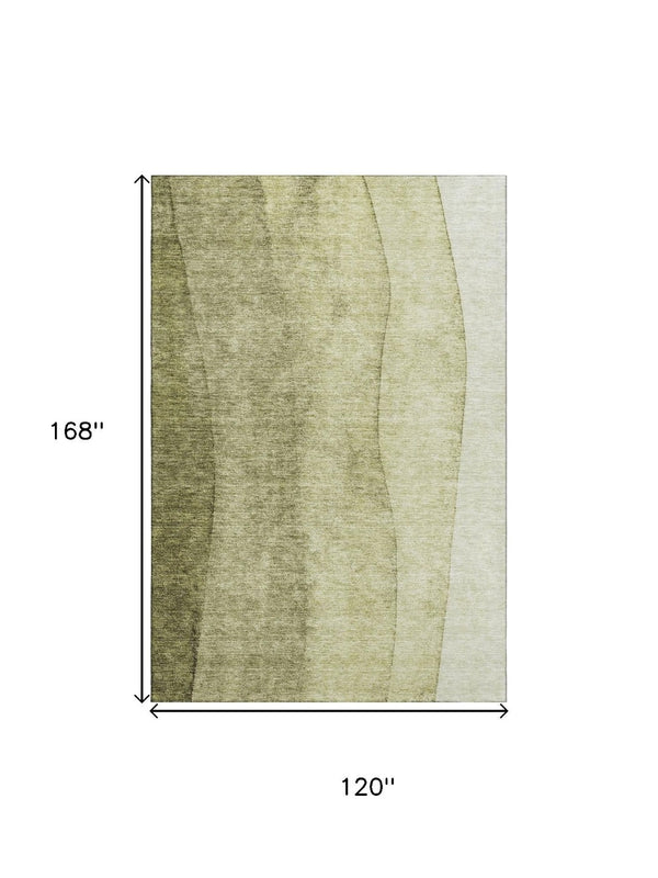 HomeRoots 10' X 14' Olive Green Ombre Area Rug - Washable, UV-Protected, Stain-Resistant for Stylish Living Spaces 656358