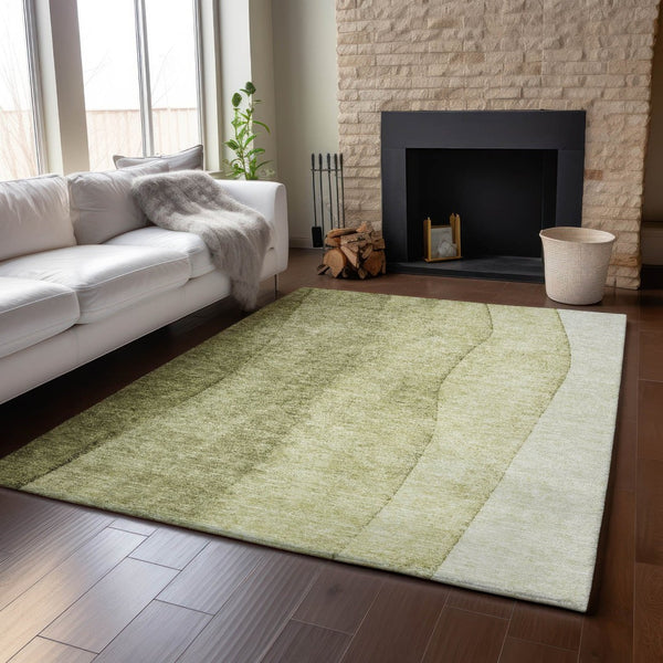 HomeRoots 10' X 14' Olive Green Ombre Area Rug - Washable, UV-Protected, Stain-Resistant for Stylish Living Spaces 656358