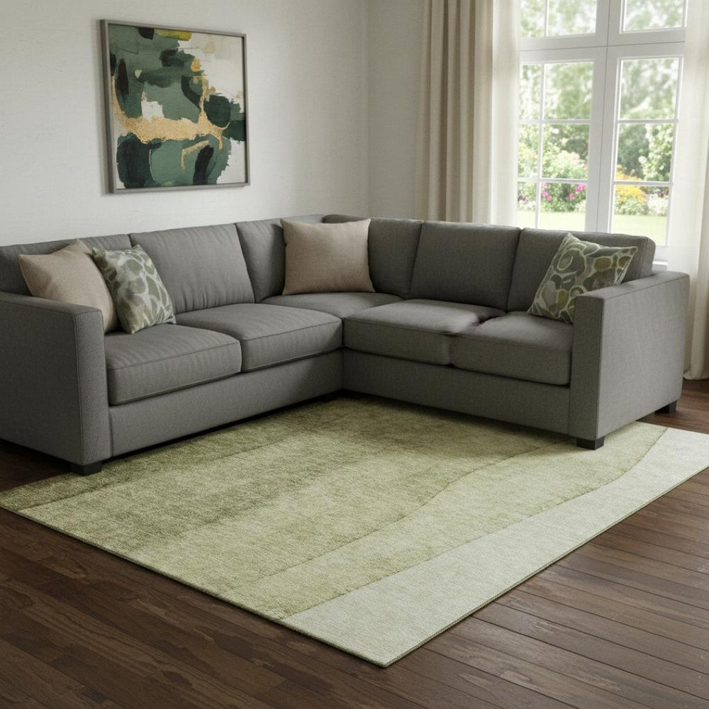 HomeRoots 10' X 14' Olive Green Ombre Area Rug - Washable, UV-Protected, Stain-Resistant for Stylish Living Spaces 656358