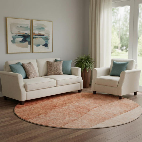 HomeRoots 8' Washable Rust and Ivory Ombre Round Rug with UV Protection – Durable, Stylish, and Easy Care Solution! 656361