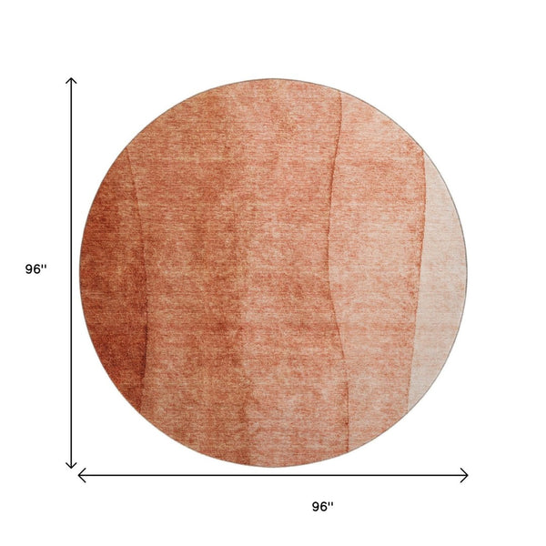 HomeRoots 8' Washable Rust and Ivory Ombre Round Rug with UV Protection – Durable, Stylish, and Easy Care Solution! 656361
