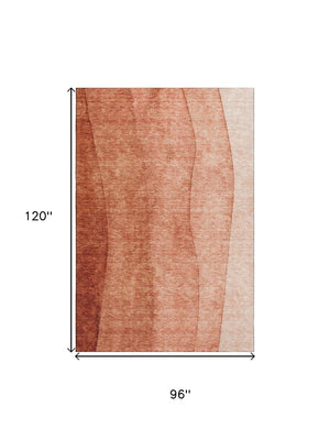 HomeRoots 8' X 10' Ombre Area Rug in Rust and Ivory - Washable, UV-Protected, Durable for High-Traffic Spaces 656362