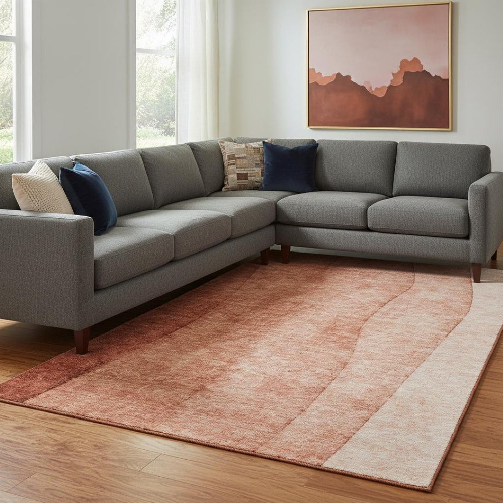 HomeRoots 9' X 12' Ombre Area Rug in Rust and Ivory - Washable, UV-Protected, Durable Design for Modern Homes 656363