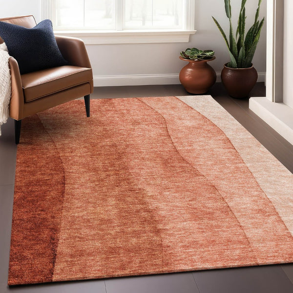 HomeRoots 10' X 14' Modern Rust and Ivory Ombre Area Rug - UV Protected, Stain-Resistant for Family Homes 656364