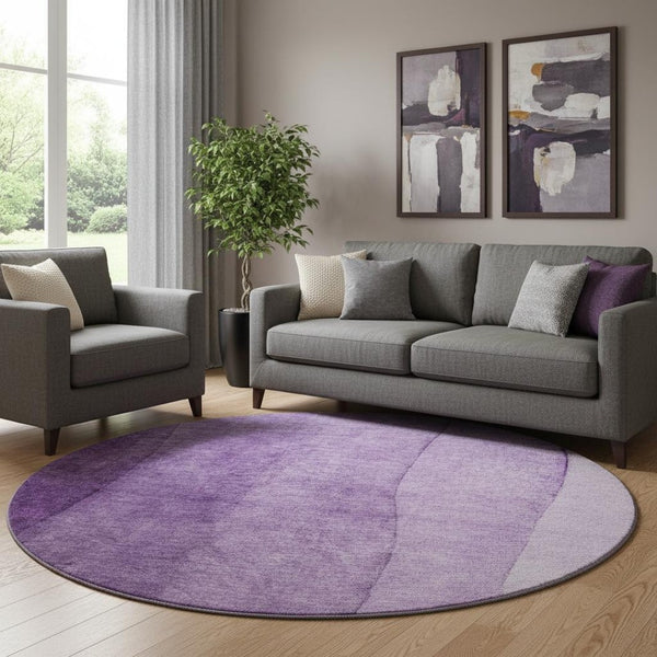 HomeRoots 8' Purple Ombre Round Rug - Washable, UV Protected, Stain Resistant for Modern Living Spaces 656367