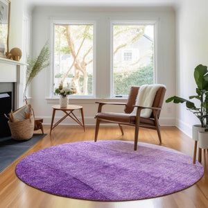 HomeRoots 8' Purple Ombre Round Rug - Washable, UV Protected, Stain Resistant for Modern Living Spaces 656367