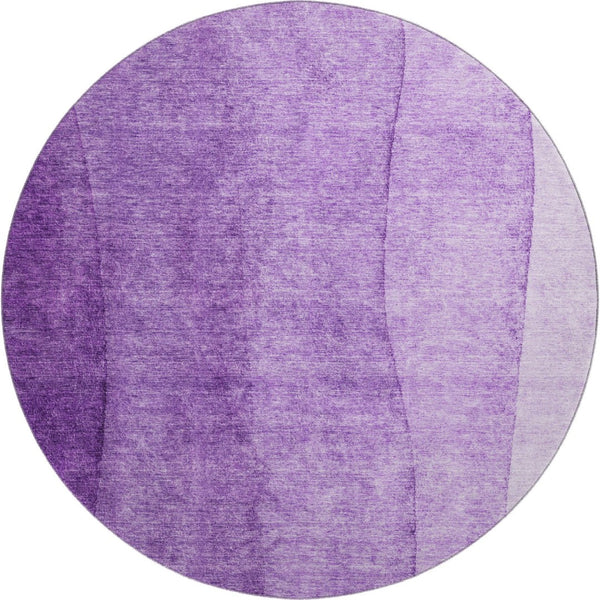 HomeRoots 8' Purple Ombre Round Rug - Washable, UV Protected, Stain Resistant for Modern Living Spaces 656367