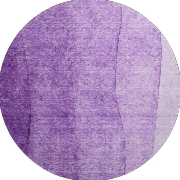 HomeRoots 8' Purple Ombre Round Rug - Washable, UV Protected, Stain Resistant for Modern Living Spaces 656367