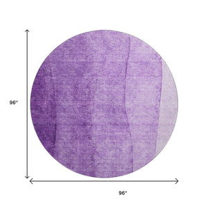HomeRoots 8' Purple Ombre Round Rug - Washable, UV Protected, Stain Resistant for Modern Living Spaces 656367