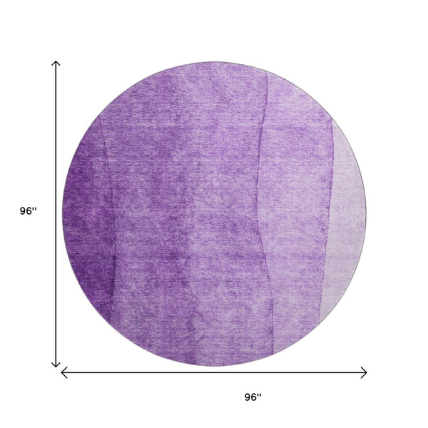 HomeRoots 8' Purple Ombre Round Rug - Washable, UV Protected, Stain Resistant for Modern Living Spaces 656367