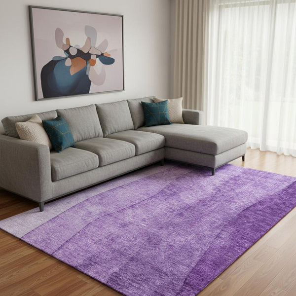 HomeRoots 8' X 10' Ombre Purple & Ivory Washable Area Rug - Stain Resistant, UV Protected, Non-Slip Design 656368