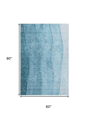 HomeRoots 5' X 8' Teal Ombre Area Rug - Washable, UV Protected, Stain-Resistant for High-Traffic Rooms 656372