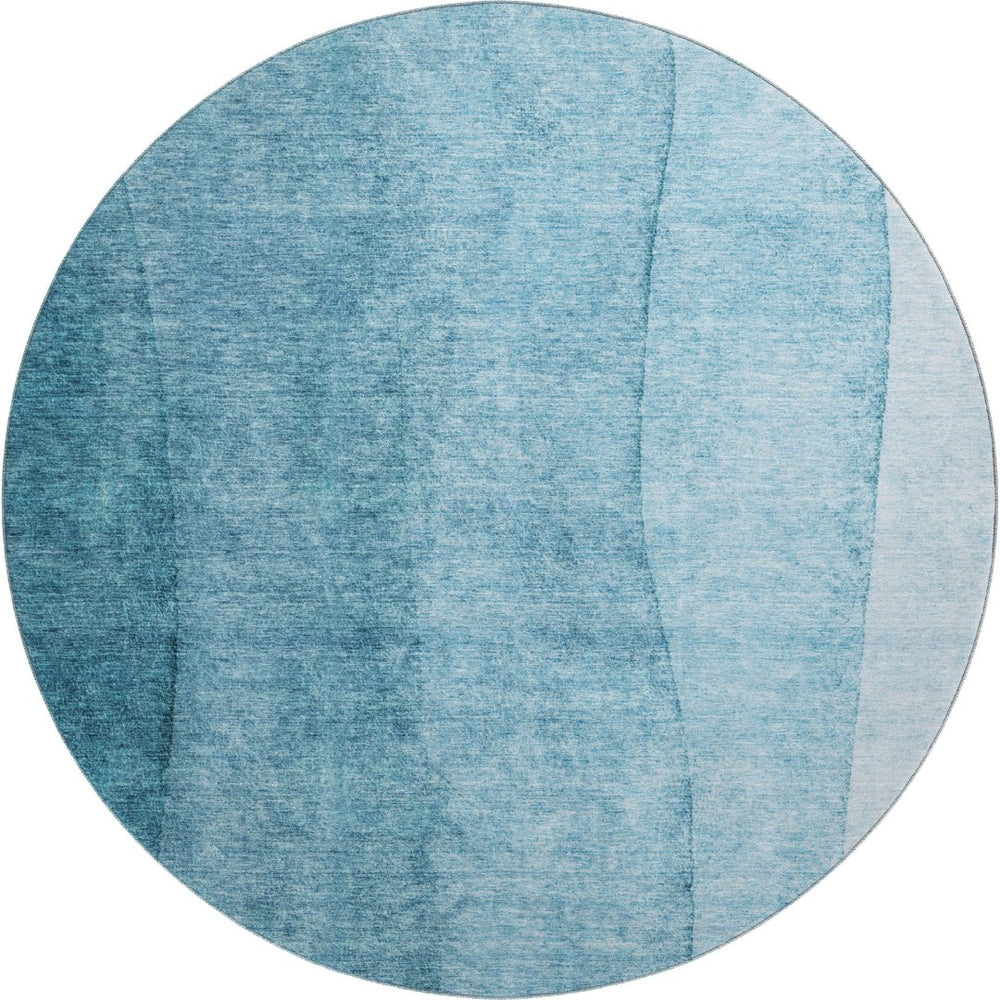 HomeRoots 8' Teal Ombre Round Rug - Washable, UV-Protected, Soft, Durable for Homes with Kids & Pets 656373