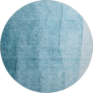 HomeRoots 8' Teal Ombre Round Rug - Washable, UV-Protected, Soft, Durable for Homes with Kids & Pets 656373