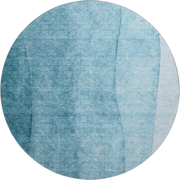 HomeRoots 8' Teal Ombre Round Rug - Washable, UV-Protected, Soft, Durable for Homes with Kids & Pets 656373