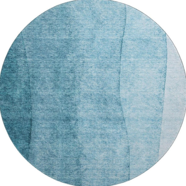 HomeRoots 8' Teal Ombre Round Rug - Washable, UV-Protected, Soft, Durable for Homes with Kids & Pets 656373