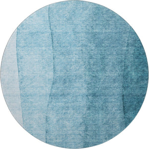 HomeRoots 8' Teal Ombre Round Rug - Washable, UV-Protected, Soft, Durable for Homes with Kids & Pets 656373
