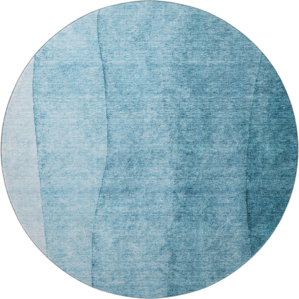 HomeRoots 8' Teal Ombre Round Rug - Washable, UV-Protected, Soft, Durable for Homes with Kids & Pets 656373