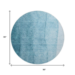 HomeRoots 8' Teal Ombre Round Rug - Washable, UV-Protected, Soft, Durable for Homes with Kids & Pets 656373