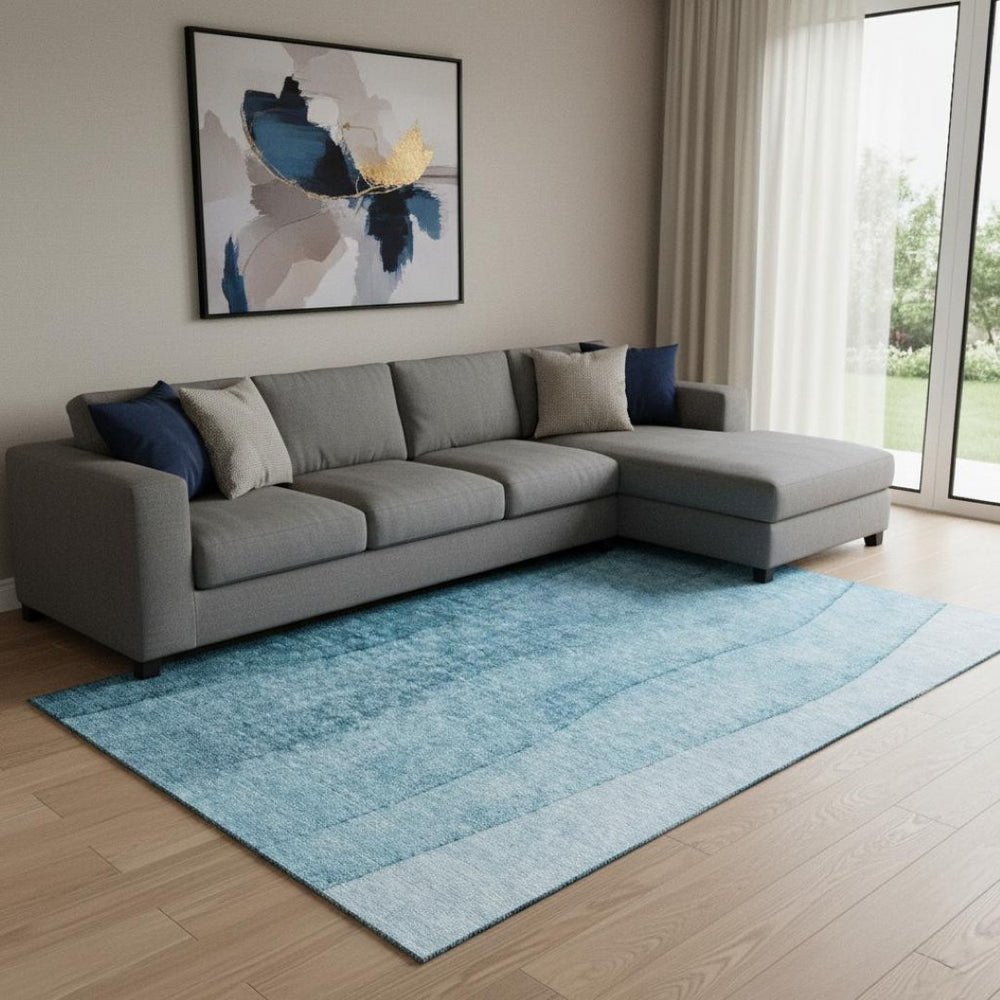 HomeRoots 8' X 10' Teal and Ivory Ombre Area Rug – Stylish, Washable, UV-Protected for Modern Living Spaces 656374