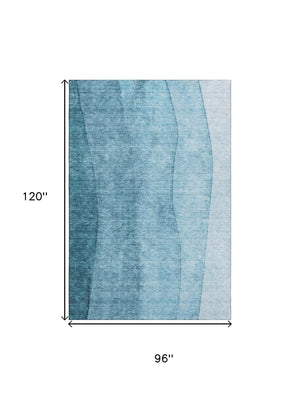 HomeRoots 8' X 10' Teal and Ivory Ombre Area Rug – Stylish, Washable, UV-Protected for Modern Living Spaces 656374