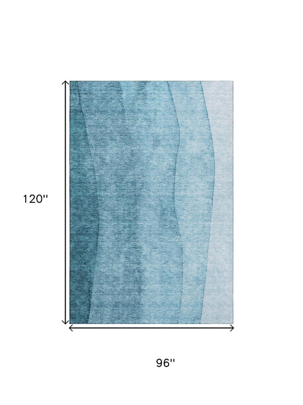 HomeRoots 8' X 10' Teal and Ivory Ombre Area Rug – Stylish, Washable, UV-Protected for Modern Living Spaces 656374