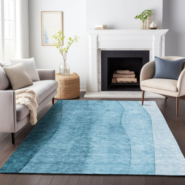 HomeRoots 9' X 12' Teal to Ivory Ombre Washable Area Rug with UV Protection – Stylish, Durable, Pet-Friendly Design 656375