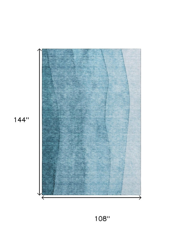 HomeRoots 9' X 12' Teal to Ivory Ombre Washable Area Rug with UV Protection – Stylish, Durable, Pet-Friendly Design 656375