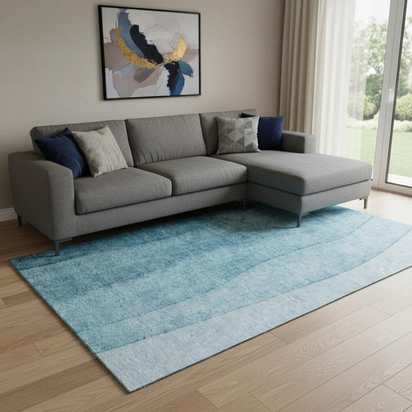HomeRoots 9' X 12' Teal to Ivory Ombre Washable Area Rug with UV Protection – Stylish, Durable, Pet-Friendly Design 656375