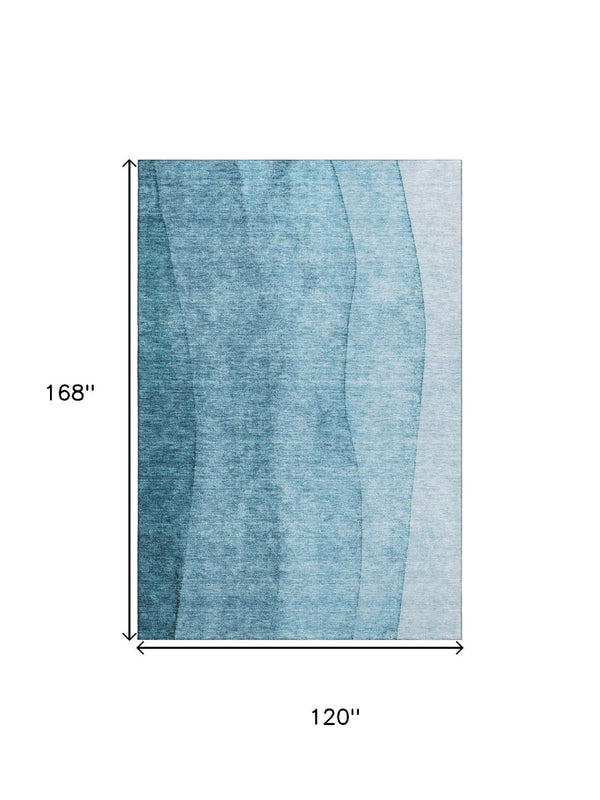 HomeRoots 10' Teal and Ivory Ombre Washable Area Rug – Stylish, Durable, UV-Protected for Homes with Kids & Pets 656376