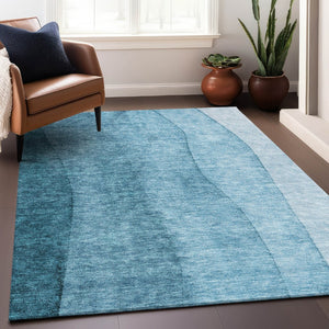 HomeRoots 10' Teal and Ivory Ombre Washable Area Rug – Stylish, Durable, UV-Protected for Homes with Kids & Pets 656376
