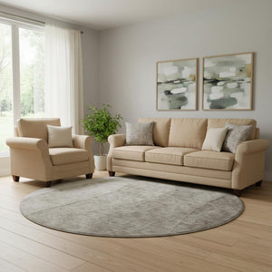 HomeRoots 8' Taupe and Ivory Ombre Round Rug - Washable, UV-Protected, Durable, Perfect for High-Traffic Areas 656379