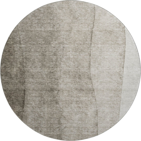 HomeRoots 8' Taupe and Ivory Ombre Round Rug - Washable, UV-Protected, Durable, Perfect for High-Traffic Areas 656379