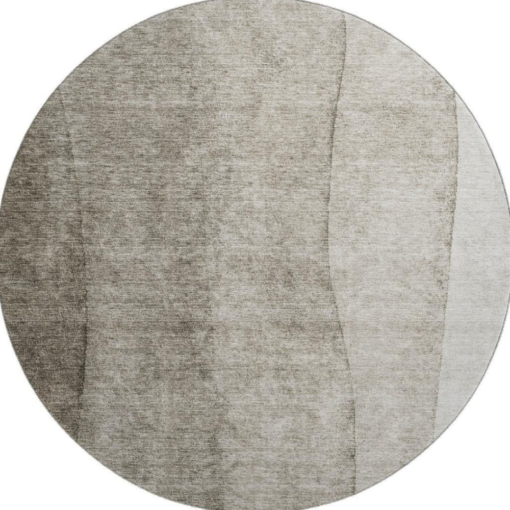 HomeRoots 8' Taupe and Ivory Ombre Round Rug - Washable, UV-Protected, Durable, Perfect for High-Traffic Areas 656379