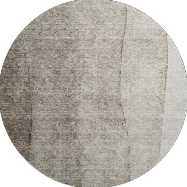 HomeRoots 8' Taupe and Ivory Ombre Round Rug - Washable, UV-Protected, Durable, Perfect for High-Traffic Areas 656379
