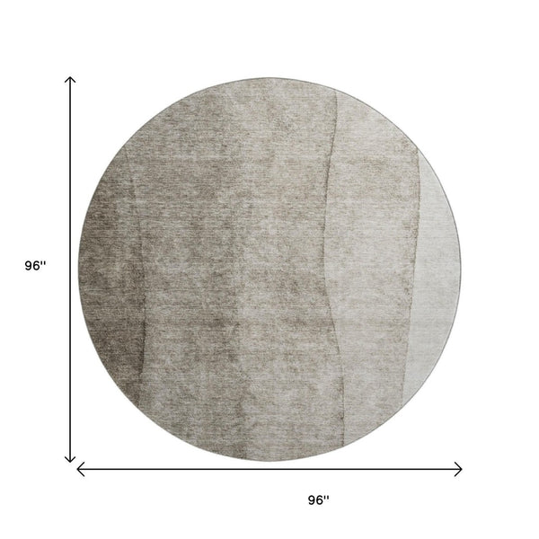 HomeRoots 8' Taupe and Ivory Ombre Round Rug - Washable, UV-Protected, Durable, Perfect for High-Traffic Areas 656379