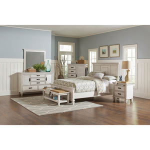 English Elm Hazelwood Distressed White Queen Panel Bed – Rustic Farmhouse Charm With Durable Solid Wood Design B062S00946